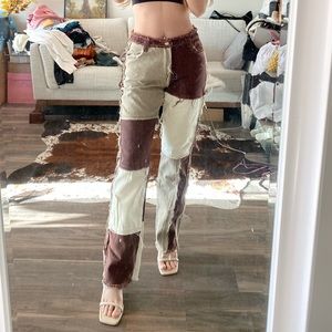 Jaded London brown patchwork denim boyfriend jeans